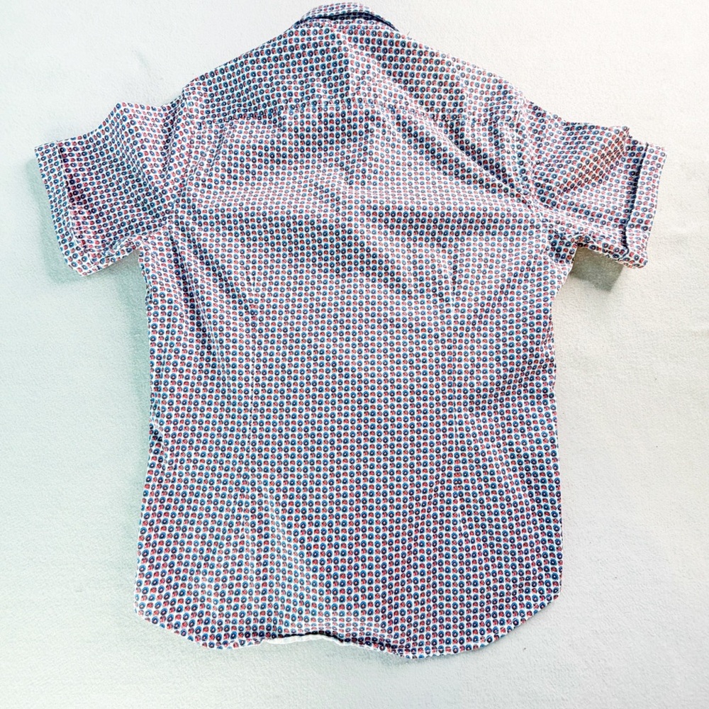 Robert Graham Shirt Men’s XL White Blue Geometric Print Short Sleeve Button Up - Picture 2 of 8